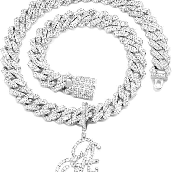 Jewelry - Gold Silver Plated Initial Cuban Link Chain Necklace for Women Cursive Letter Go